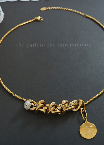 European and American hip-hop tide does not fade geometric collar freshwater pearl medallion Cuban chain pendant box chain P854