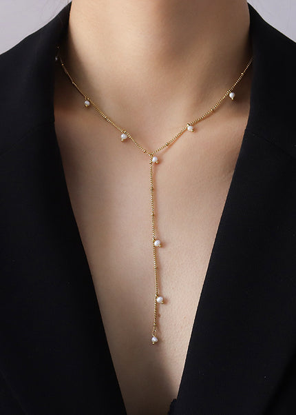 European and American ins cold style fashion Y-word tassel long letter necklace clavicle chain titanium steel plated 18k real gold jewelry