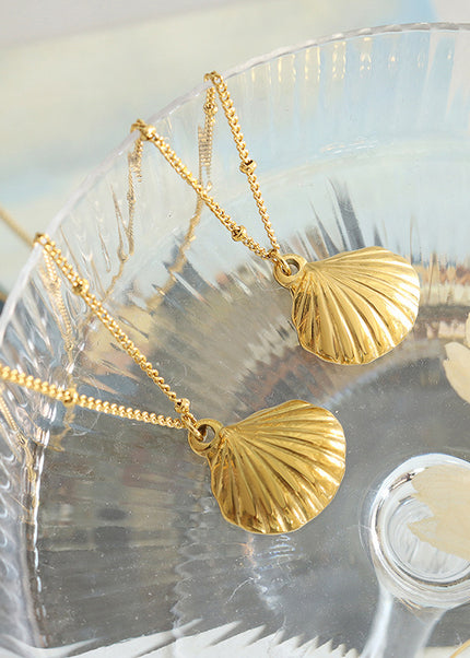 Korean ins, fashion, commuting, traveling, vacation, style jewelry, scallop pendant, necklace, gold-plated and non-fading P948