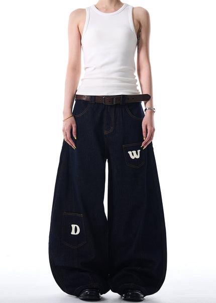 Blue Loose Fit Pocket Stitched Machete Jeans - Men’s Jeans