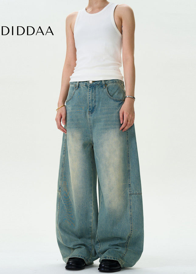 Washed Blue Distressed Loose Scimitar Jeans for Men and Women - Men’s Jeans