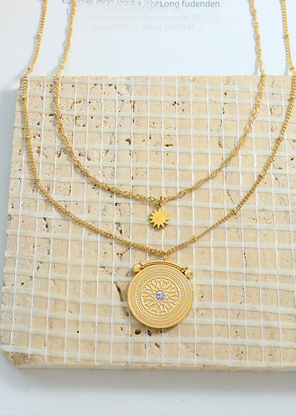 Eight star mang, double-layer necklace with diamond texture, fashionable and versatile, titanium steel jewelry, gold-plated clavicle chain jewelry, girls