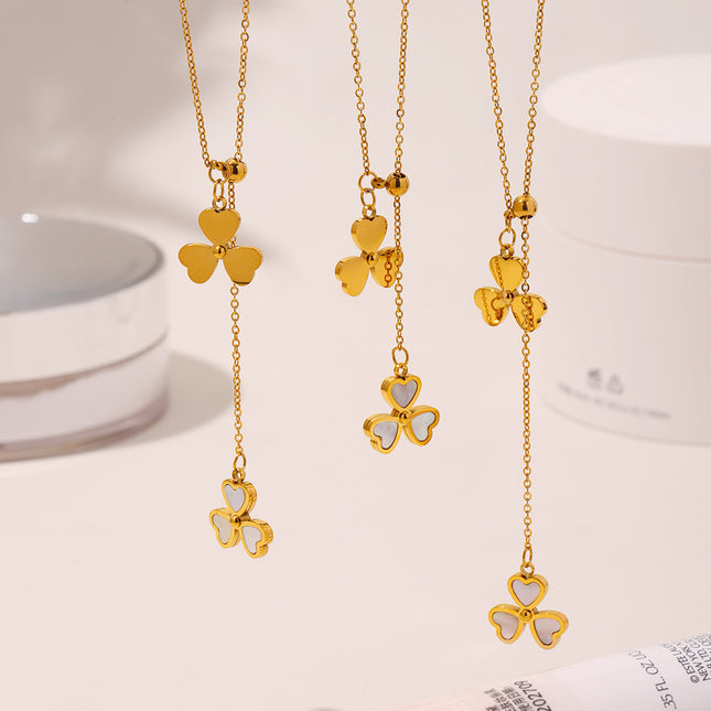 Mystery heart-shaped flower natural mother-of-pearl tassel necklace aesthetic niche design sense stainless steel pull-out adjustable female