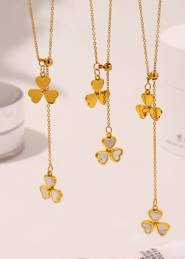 Mystery heart-shaped flower natural mother-of-pearl tassel necklace aesthetic niche design sense stainless steel pull-out adjustable female
