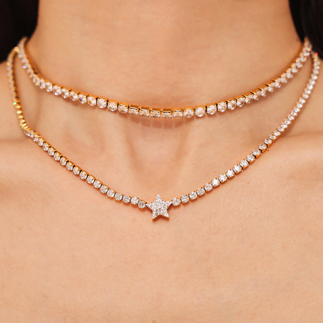 Marka: French light luxury, niche super flash zirconia necklace, necklace, titanium steel chain, plated 18k real gold, non-fading jewelry