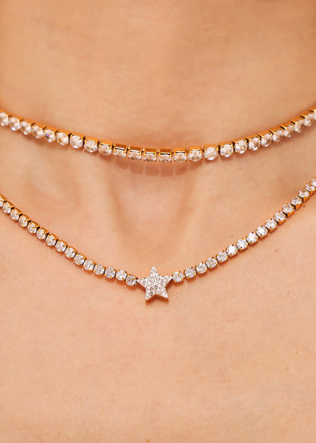 Marka: French light luxury, niche super flash zirconia necklace, necklace, titanium steel chain, plated 18k real gold, non-fading jewelry