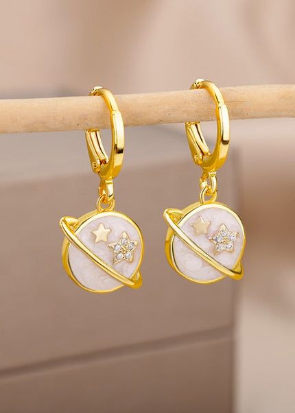SOUVOIR 3 SOUVOIR Earrings Starstruck Earrings | Gold Blue Star Planet Space Hoop Drop Earrings