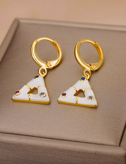 Berda Earrings | Gold Triangle White Hoop Earrings