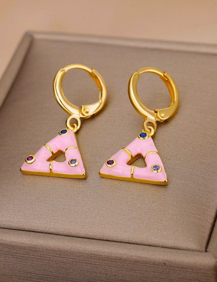 Berda Earrings | Gold Triangle White Hoop Earrings