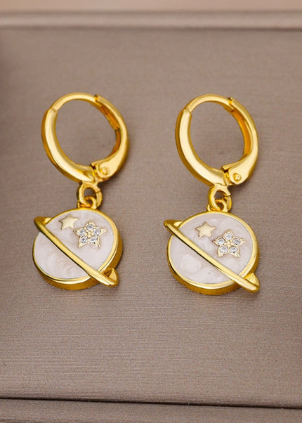 SOUVOIR SOUVOIR Earrings Starstruck Earrings | Gold Blue Star Planet Space Hoop Drop Earrings