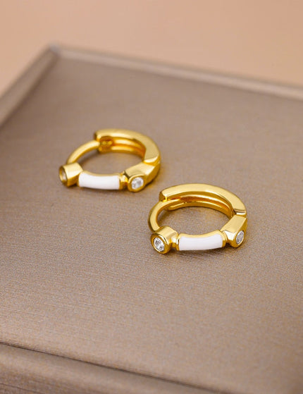 Simple Earrings | Gold Zirconia White Hoop Earrings