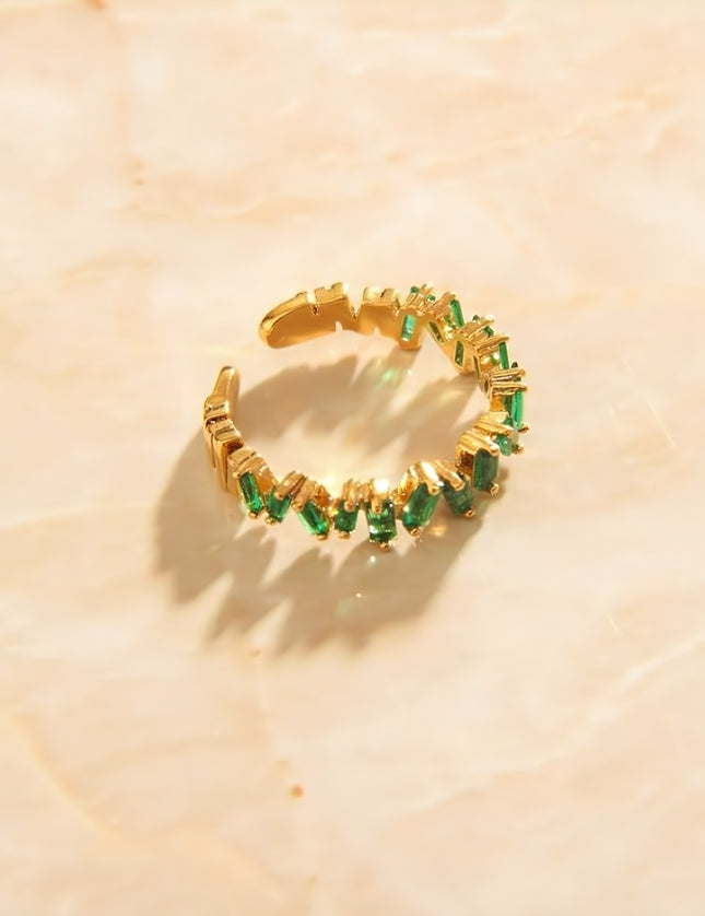 Kelen Ring | Gold Green Stone Zirconia Jaggered Open Fine Ring - 8 / Gold - Rings