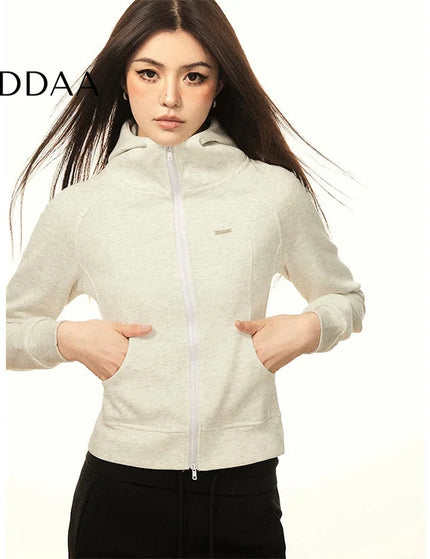 AAISUP American Simple Style Hooded Sweatshirt Women’s 2024 Spring New Design Slim Slim Athletic Cardigan - S / Grey