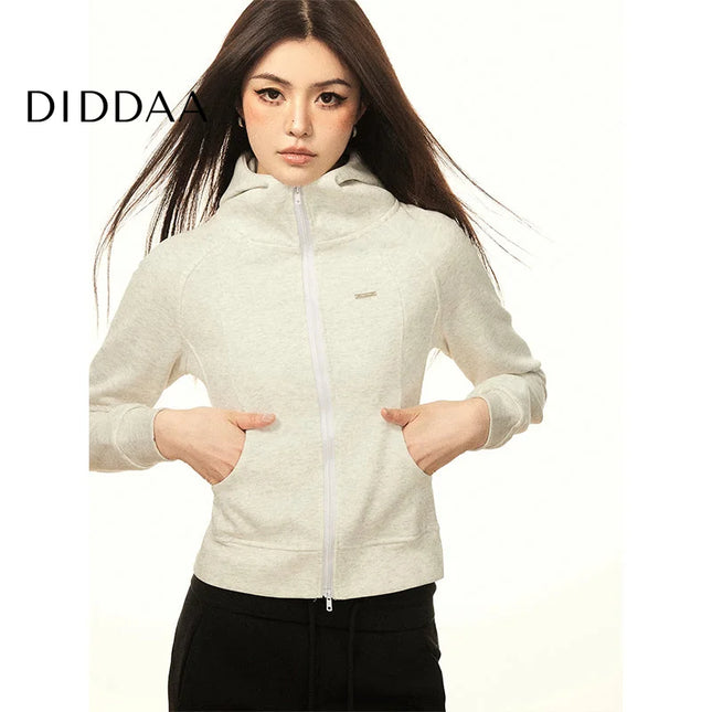 AAISUP American Simple Style Hooded Sweatshirt Women’s 2024 Spring New Design Slim Slim Athletic Cardigan - S / Grey