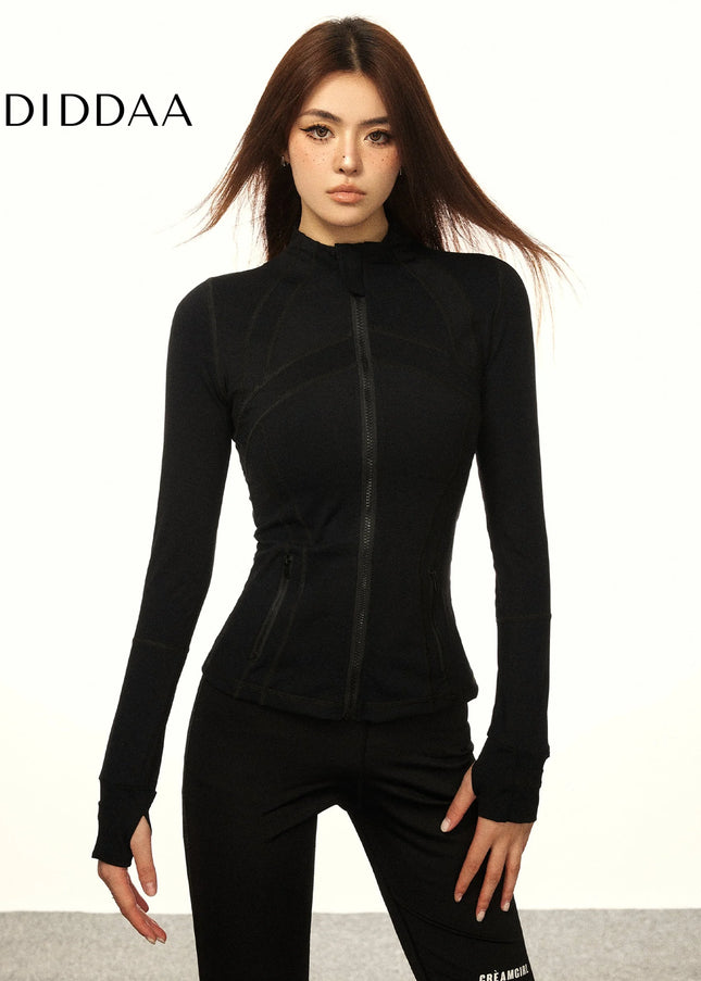 Aaisup American Vintage Stand Collar Yoga Jacket Fall 2023 New Slim Fit Sports Long Sleeve Top Women - Maybe