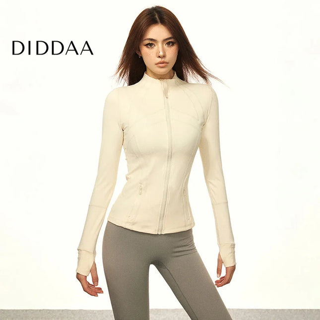 Aaisup American Vintage Stand Collar Yoga Jacket Fall 2023 New Slim Fit Sports Long Sleeve Top Women - S / Apricot