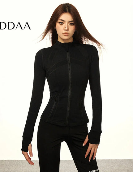 Aaisup American Vintage Stand Collar Yoga Jacket Fall 2023 New Slim Fit Sports Long Sleeve Top Women - S / Black - Maybe