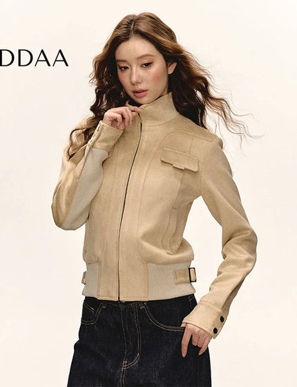 Aaisup American Vintage Suede Cropped Jacket Women’s Spring New Korean Casual Versatile Biker Jacket - S / Khaki - Maybe
