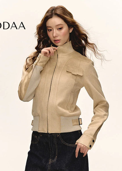 Aaisup American Vintage Suede Cropped Jacket Women’s Spring New Korean Casual Versatile Biker Jacket - S / Khaki - Maybe