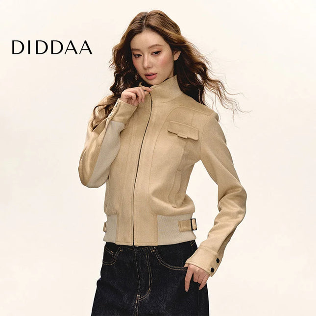 Aaisup American Vintage Suede Cropped Jacket Women’s Spring New Korean Casual Versatile Biker Jacket - S / Khaki - Maybe