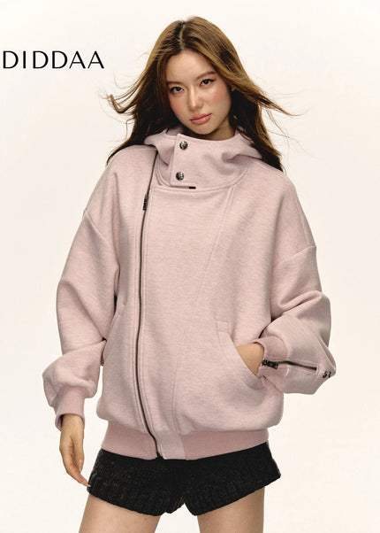 Aaisup Korean sweet cool pink hooded sweatshirt jacket women’s autumn and winter design sense loose and lazy versatile