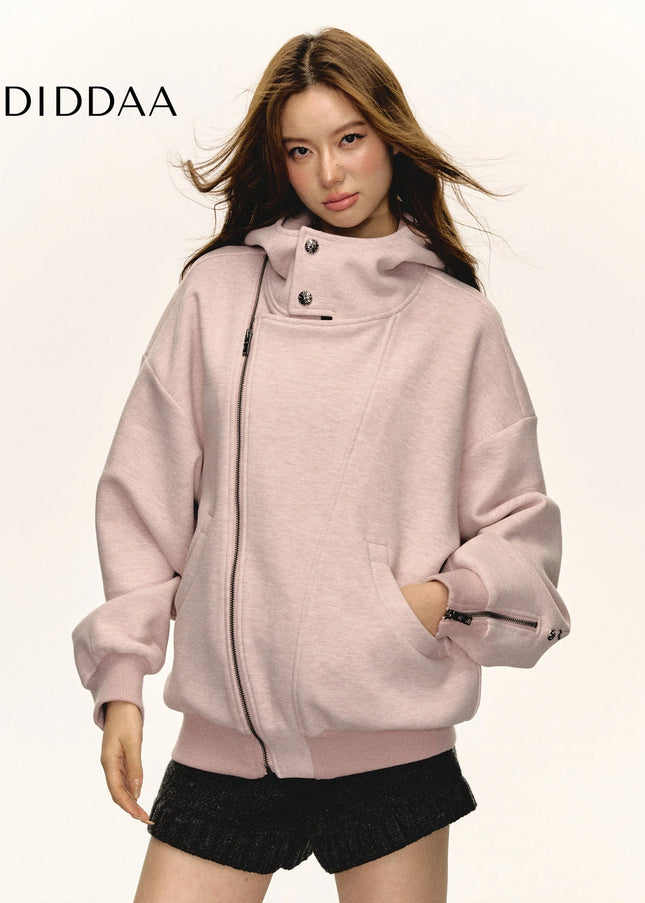 Aaisup Korean sweet cool pink hooded sweatshirt jacket women’s autumn and winter design sense loose and lazy versatile