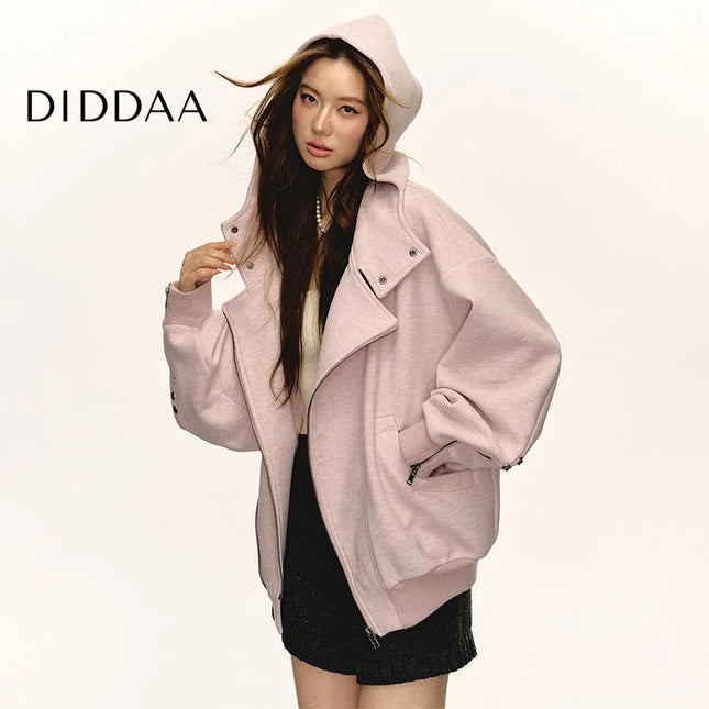Aaisup Korean sweet cool pink hooded sweatshirt jacket women’s autumn and winter design sense loose and lazy versatile