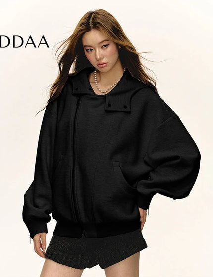 Aaisup Korean sweet cool pink hooded sweatshirt jacket women’s autumn and winter design sense loose and lazy versatile