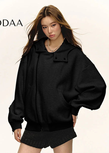 Aaisup Korean sweet cool pink hooded sweatshirt jacket women’s autumn and winter design sense loose and lazy versatile