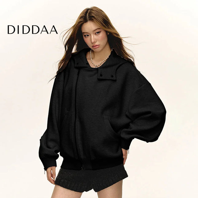 Aaisup Korean sweet cool pink hooded sweatshirt jacket women’s autumn and winter design sense loose and lazy versatile