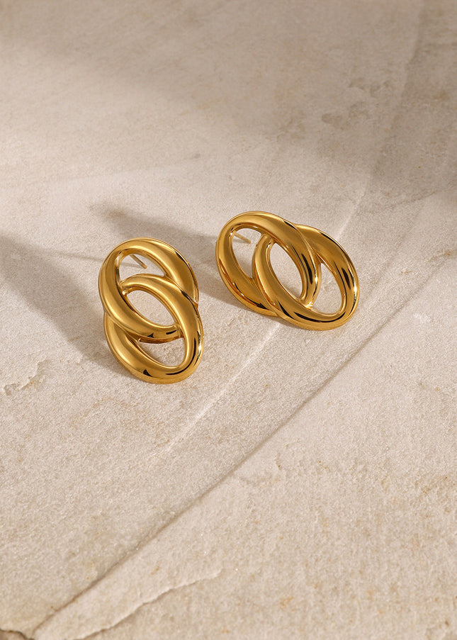18k gold stainless steel gold earrings women's fashion personality simple luxury design O-type double ring titanium steel earrings