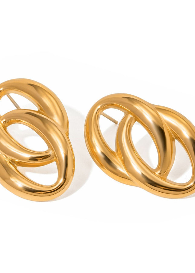 18k gold stainless steel gold earrings women's fashion personality simple luxury design O-type double ring titanium steel earrings