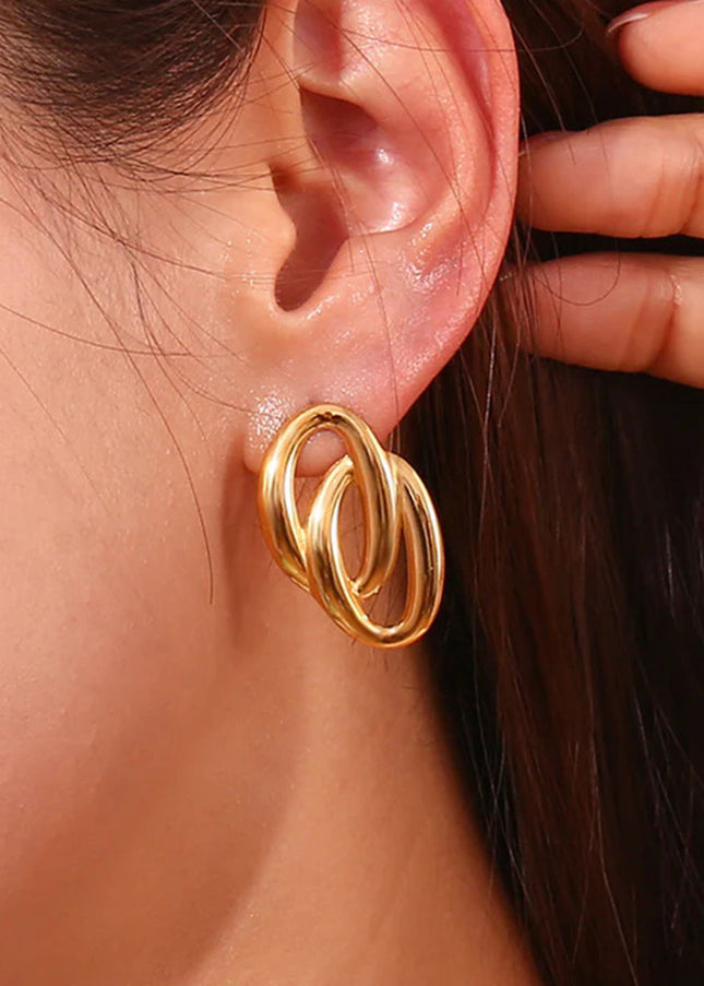18k gold stainless steel gold earrings women's fashion personality simple luxury design O-type double ring titanium steel earrings