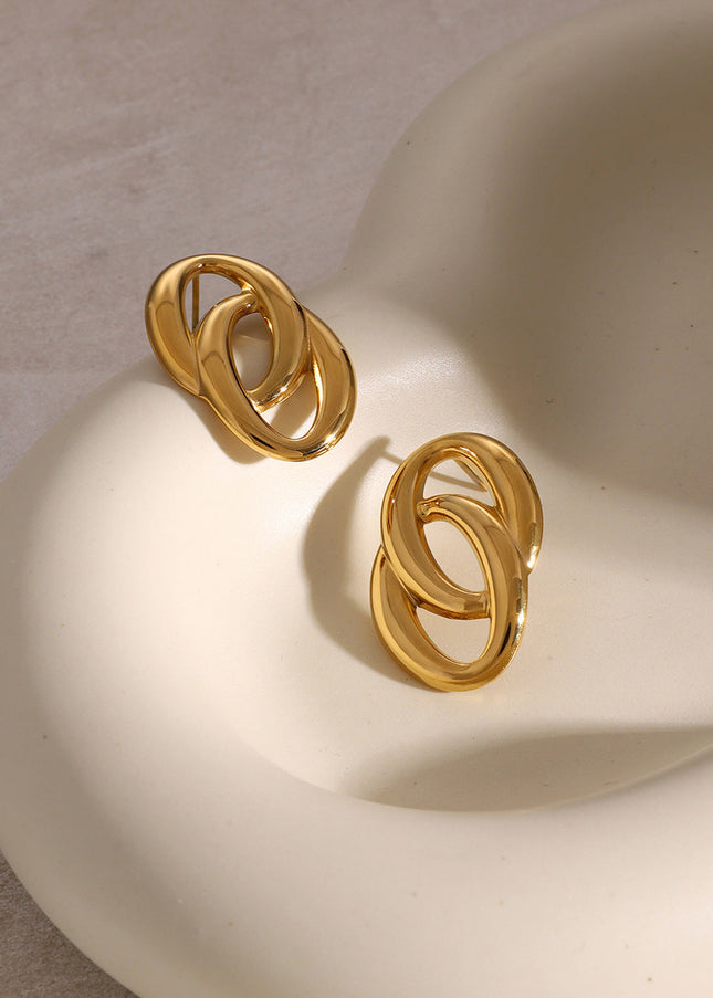 18k gold stainless steel gold earrings women's fashion personality simple luxury design O-type double ring titanium steel earrings