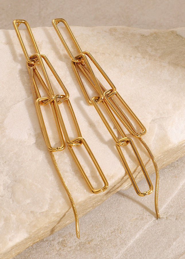Jieding European and American stainless steel tassel earrings high-end niche earrings titanium steel 18k gold electroplated ear jewelry cross-border