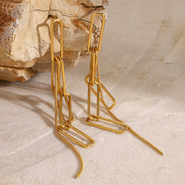 Jieding European and American stainless steel tassel earrings high-end niche earrings titanium steel 18k gold electroplated ear jewelry cross-border