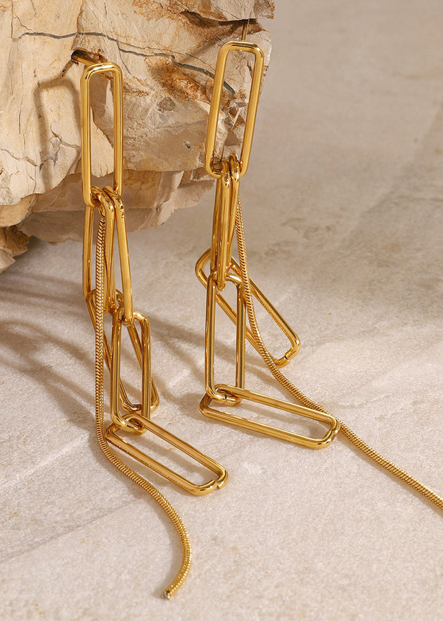 Jieding European and American stainless steel tassel earrings high-end niche earrings titanium steel 18k gold electroplated ear jewelry cross-border