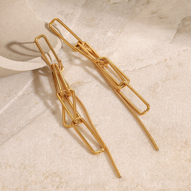 Jieding European and American stainless steel tassel earrings high-end niche earrings titanium steel 18k gold electroplated ear jewelry cross-border