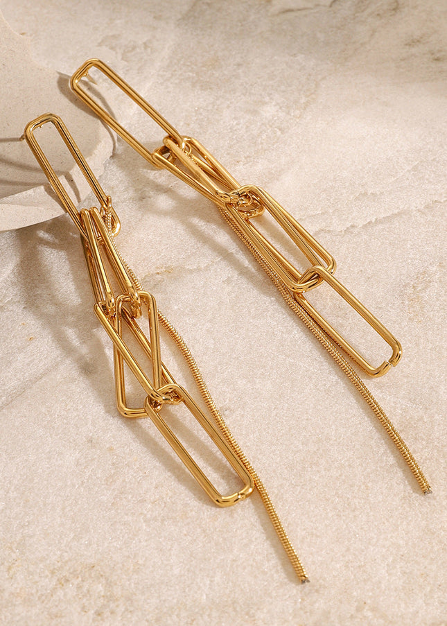 Jieding European and American stainless steel tassel earrings high-end niche earrings titanium steel 18k gold electroplated ear jewelry cross-border
