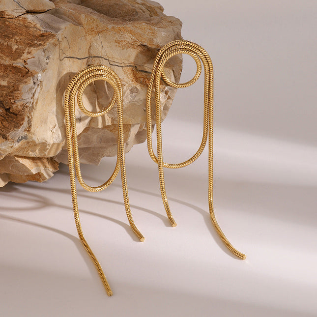 Jieding European and American stainless steel tassel earrings high-end niche ins earrings titanium steel earrings cross-border earrings