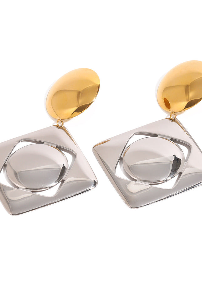 Jieding European and American stainless steel contrasting earrings pendant high-end sense niche round stud earrings titanium steel ear jewelry cross-border women