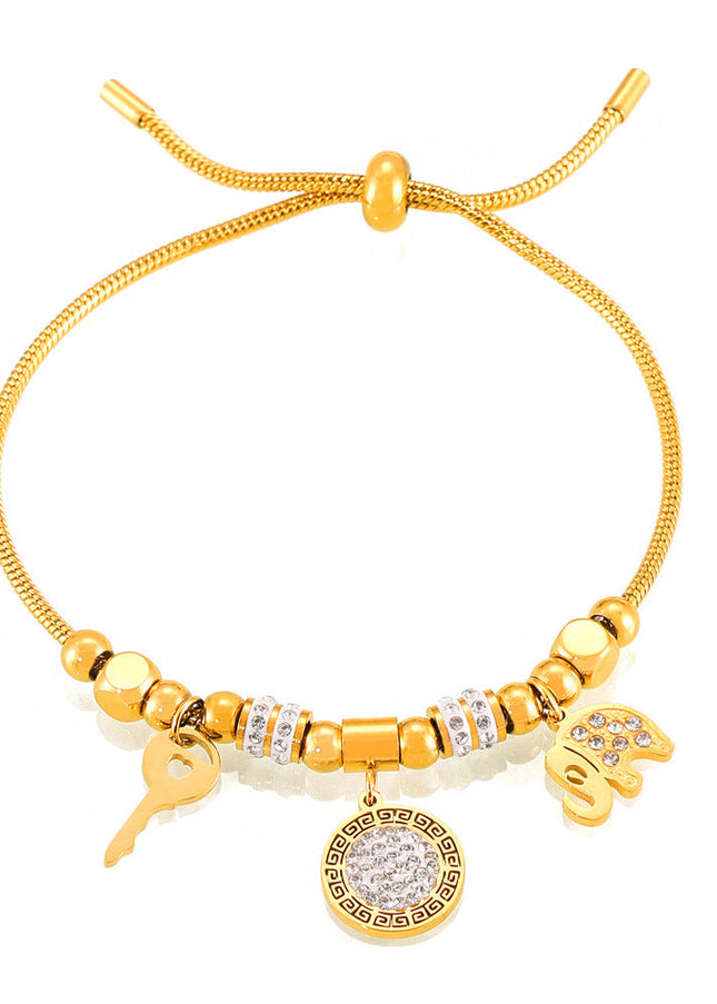 Cross-border hot-selling personality niche pull-out buckle jewelry, multi-element pendant, diamond-encrusted design, titanium steel gold-plated bracelet