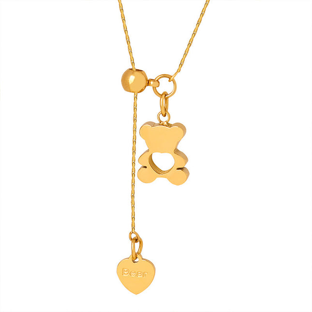 Stylish commuting personality, simple geometric cut-out, love bear design, pull-out clasp, adjustable titanium clavicle necklace