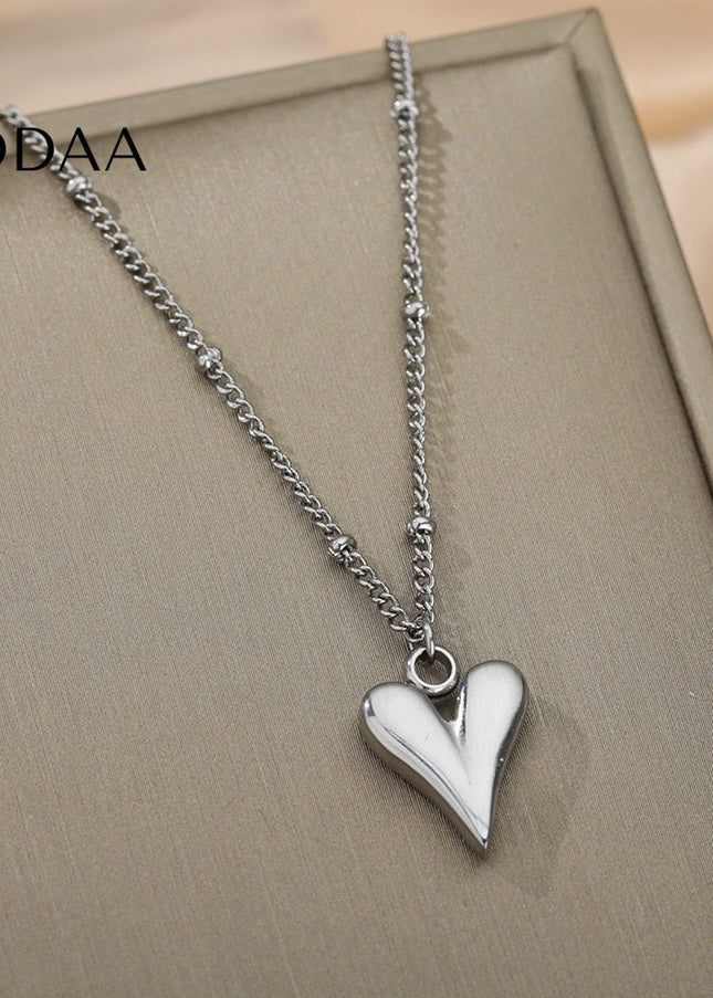 Alister Pendant Necklace | Silver Love Heart Slim Chain - SIlver - Necklaces