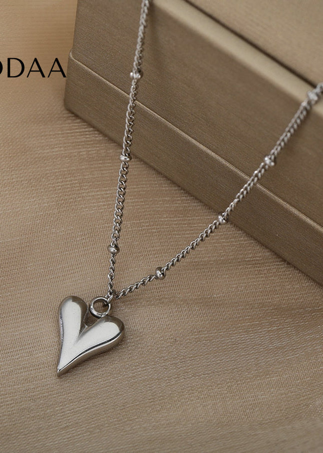 Alister Pendant Necklace | Silver Love Heart Slim Chain - SIlver - Necklaces