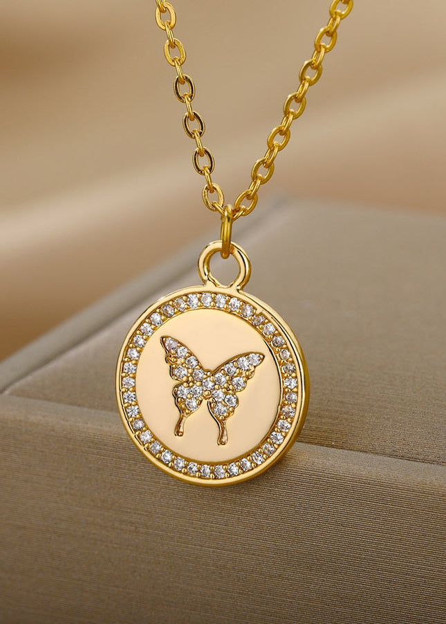 Allie Pendant Necklace | Gold Zirconia Butterfly - Gold - Necklaces