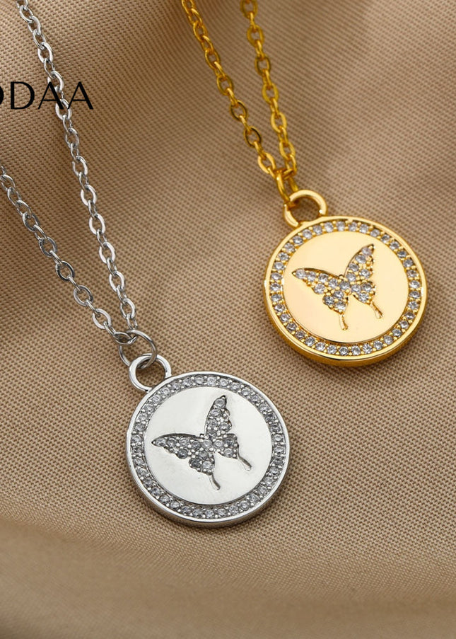 Allie Pendant Necklace | Gold Zirconia Butterfly - Silver - Necklaces