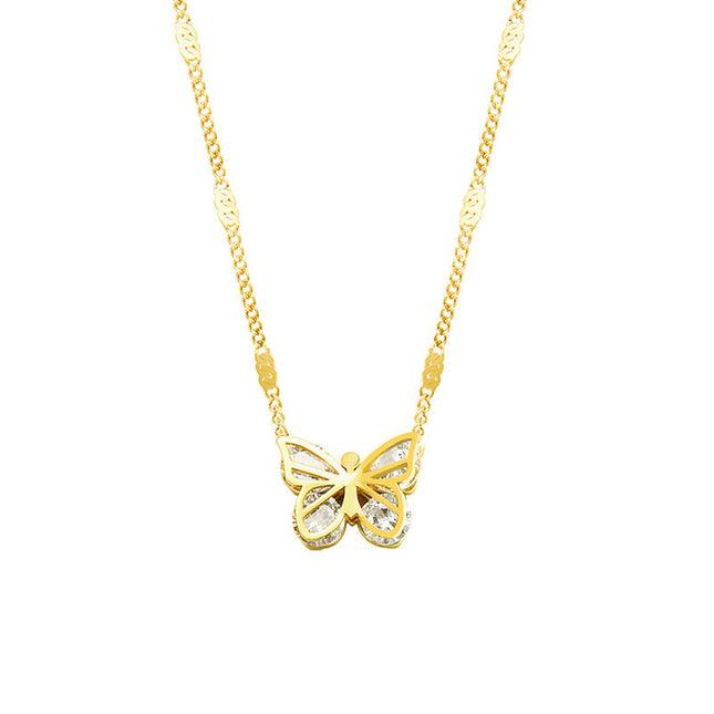 European and American ins style light luxury fashion all-match butterfly zircon necklace titanium steel plated 18K real gold fashion collarbone necklace