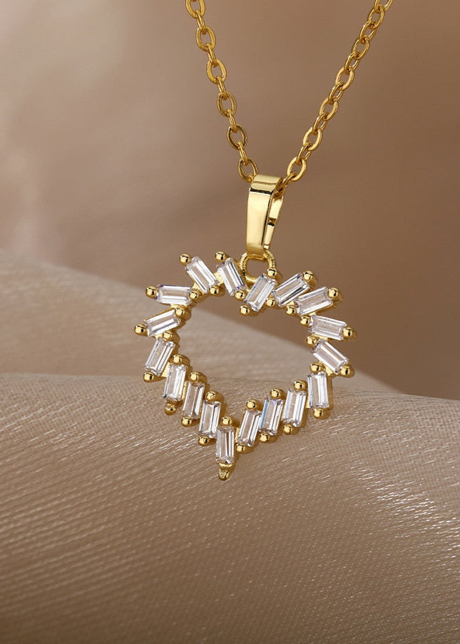 Amis Pendant Necklace | Gold Statement Zirconia Love Heart - Gold - Necklaces