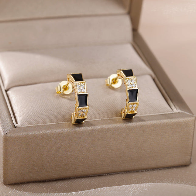 House of Shakespeare Black 14K Gold Plated Earrings Andorra Earrings | Gold Yellow Zirconia Hoop Earrings